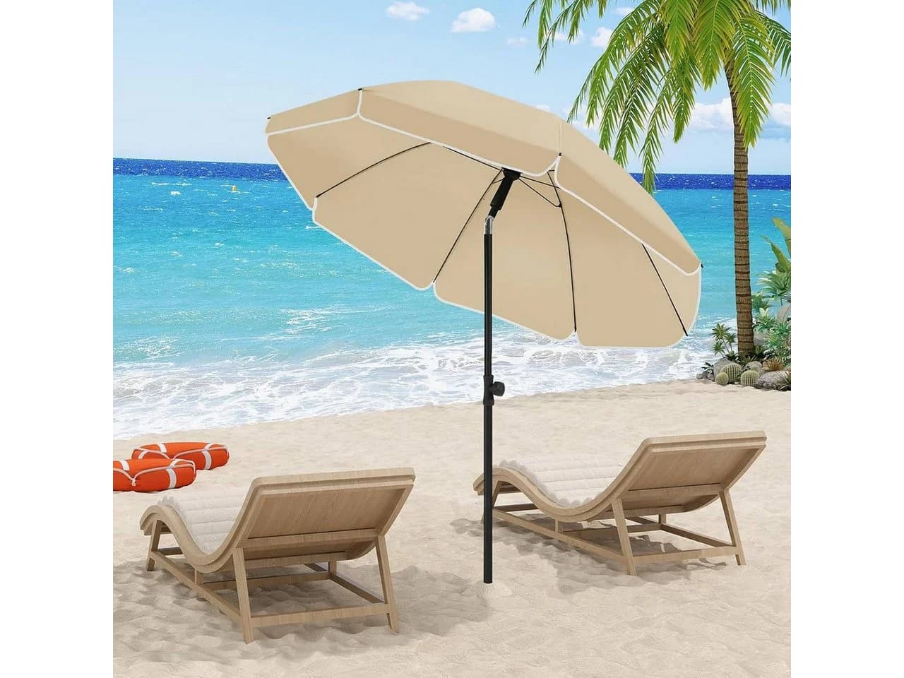Woltu Strandschirm UV-beständig höhenverstellbar 45° knickbar rund