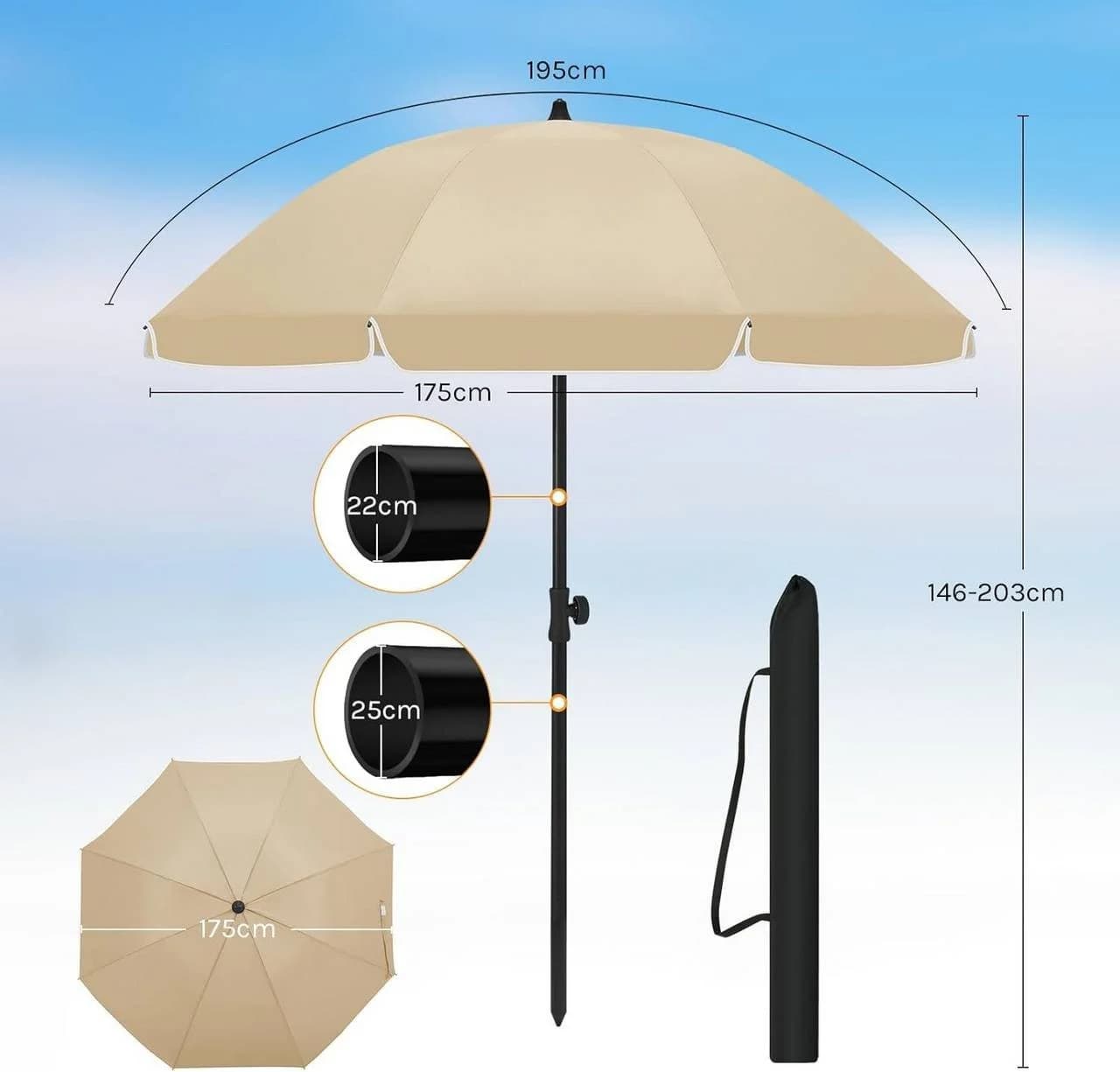 Woltu Strandschirm UV-beständig höhenverstellbar 45° knickbar rund - Bild 3