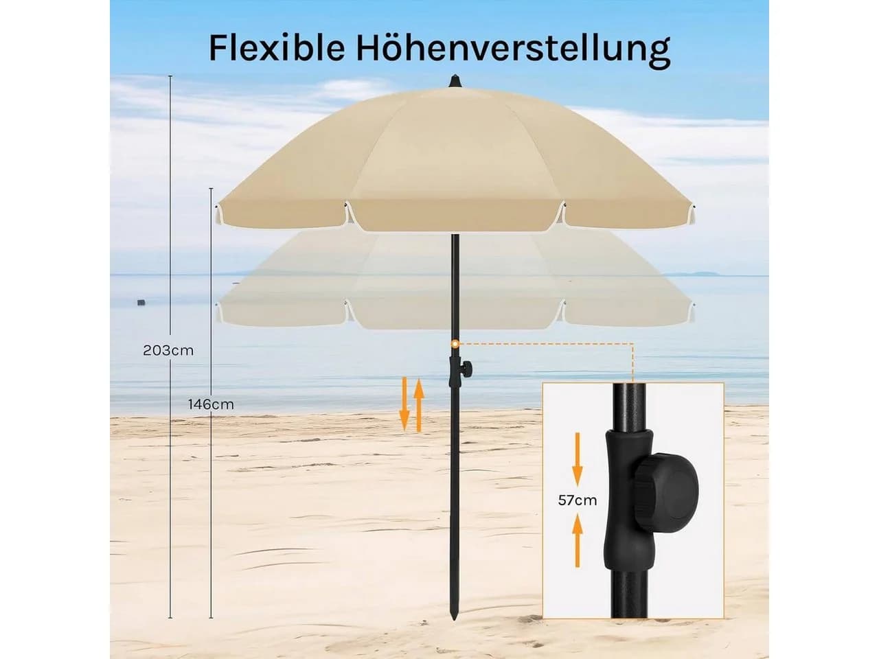 Woltu Strandschirm UV-beständig höhenverstellbar 45° knickbar rund - Bild 4