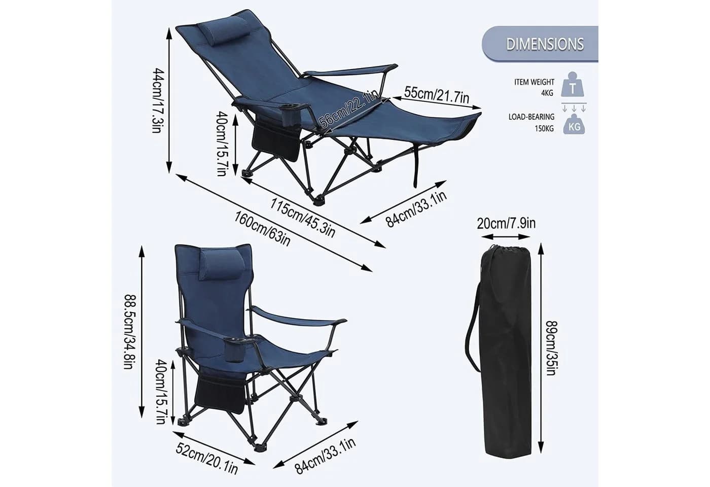 Woltu Campingstuhl (2 St) Klappbar Outdoor Armlehnen Getränkehalter Blau - Bild 3
