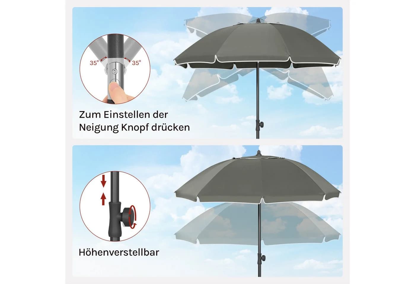 Woltu Sonnenschirm UPF 50+ Belüftet Höhenverstellbar - Bild 5