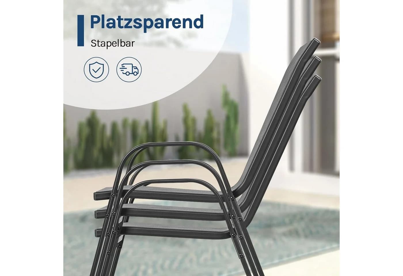 Woltu Gartenstuhl 4 St. stapelbar dunkelgrau - Bild 5