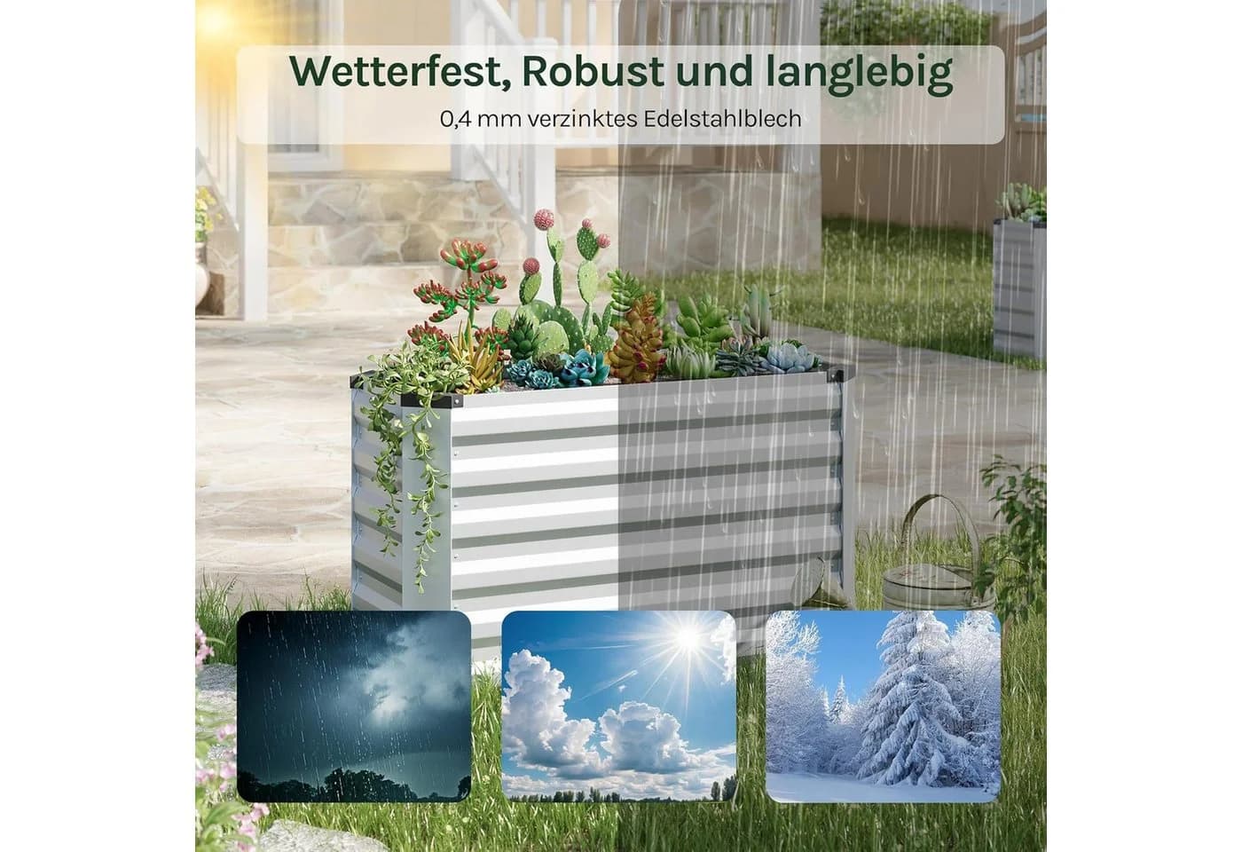 Woltu Hochbeet Pflanzkübel Garten Balkon Stahlblech Silber - Bild 5