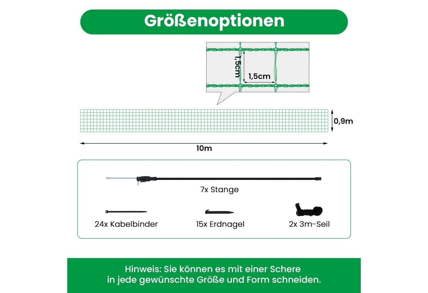 Woltu Gartenzaun Geflügelnetz PE 53 g/m² Grün - Bild 3