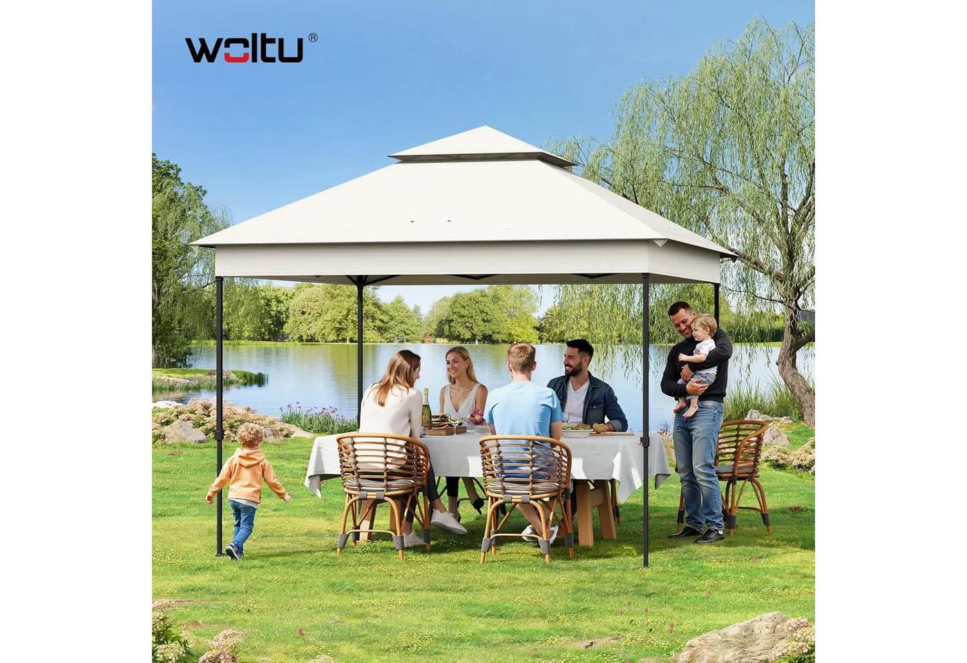Woltu Pavillon 3x3 m mit Moskitonetz und höhenverstellbar