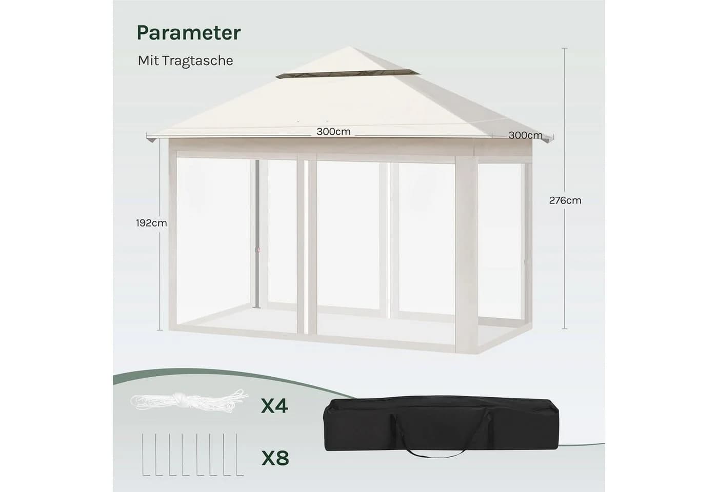Woltu Pavillon 3x3 m mit Moskitonetz und höhenverstellbar - Bild 3