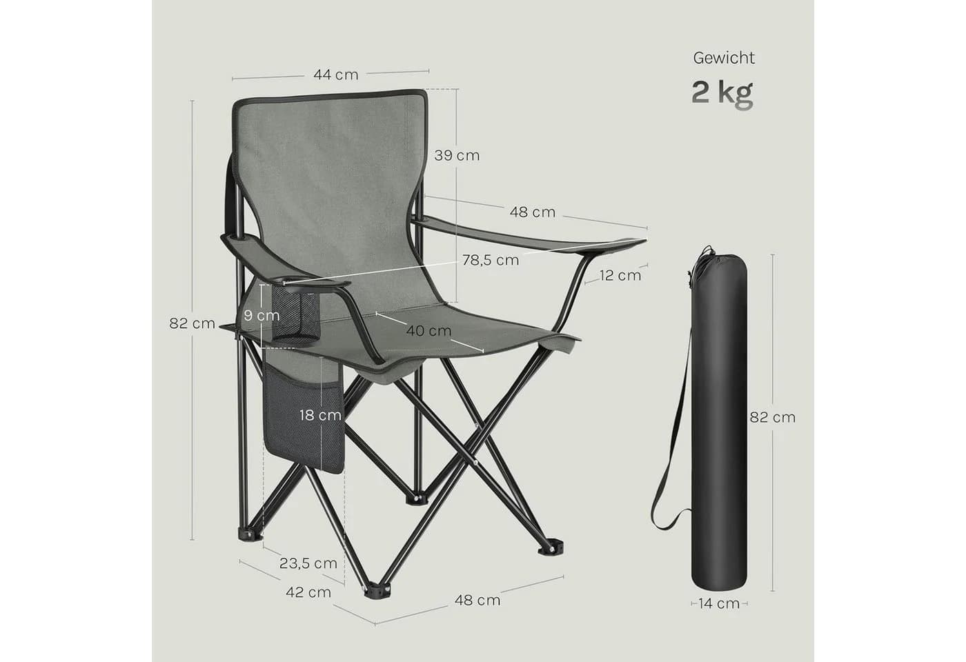 Woltu Campingstuhl 2er Set Klappbar Grau Schwarz Outdoor - Bild 3