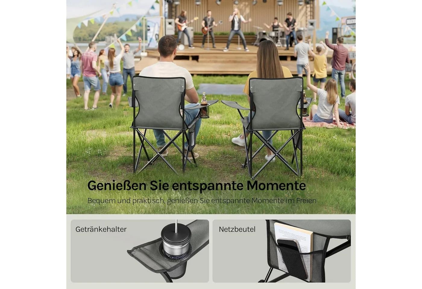 Woltu Campingstuhl 2er Set Klappbar Grau Schwarz Outdoor - Bild 4