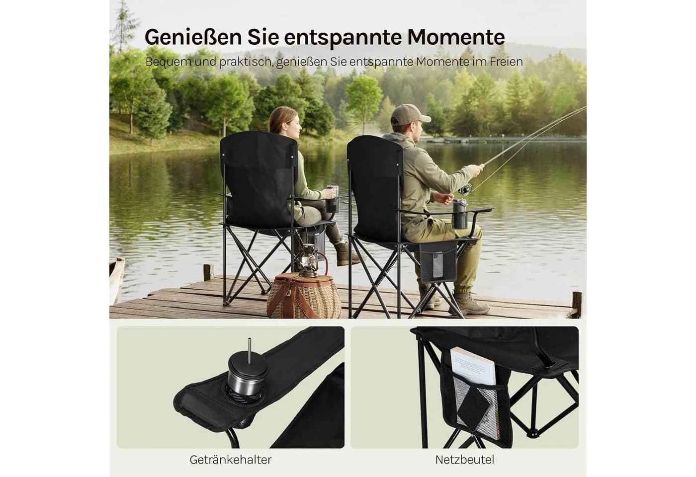 Woltu Campingstuhl 2er Set Klappbar mit Kühltasche & Getränkehalter - Bild 5