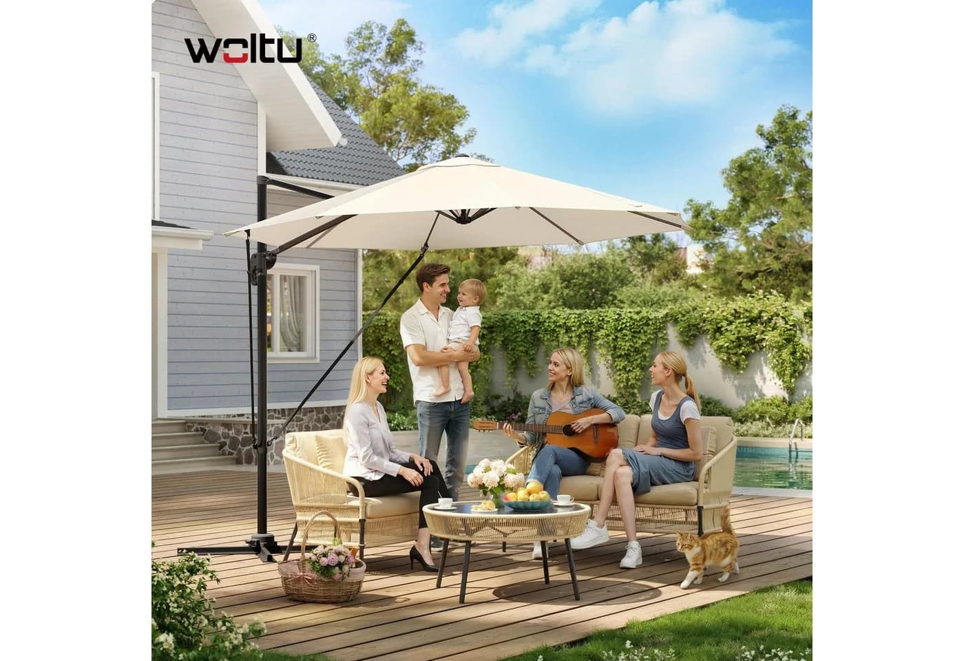 Woltu Sonnenschirm 295 cm Beige UPF 50+ 360° drehbar Aluminium