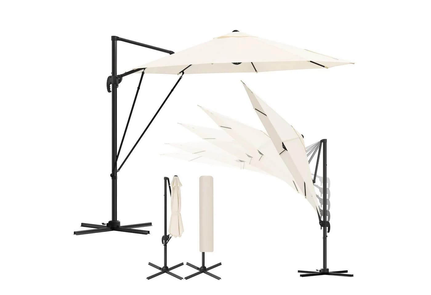 Woltu Sonnenschirm 295 cm Beige UPF 50+ 360° drehbar Aluminium - Bild 2