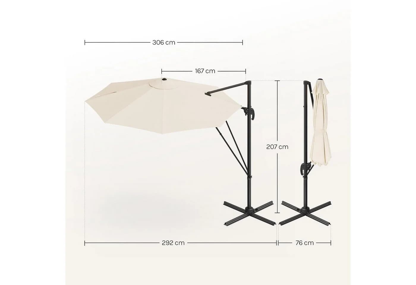 Woltu Sonnenschirm 295 cm Beige UPF 50+ 360° drehbar Aluminium - Bild 3