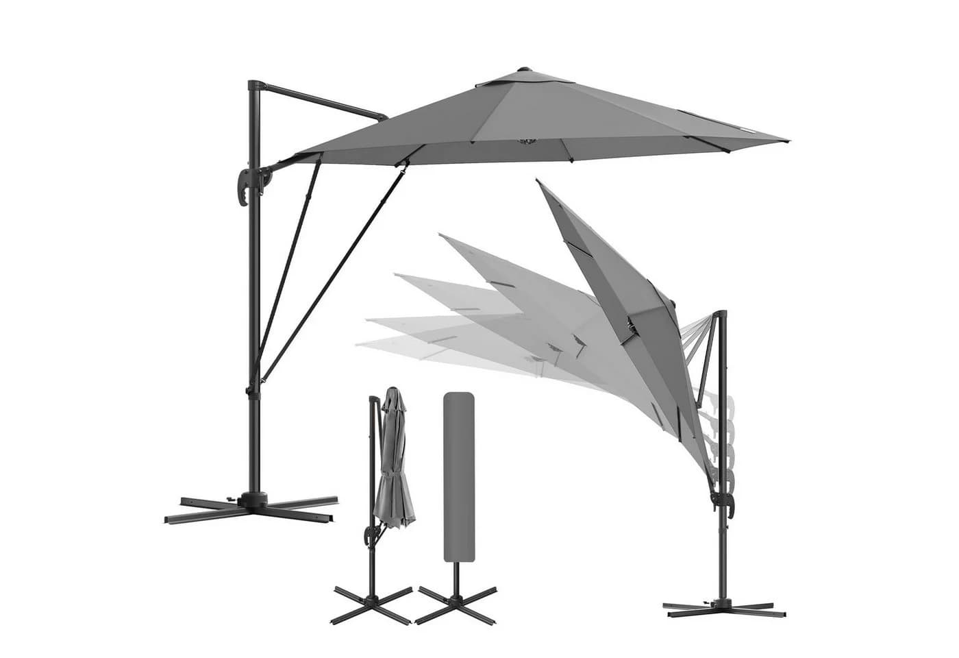 Woltu Sonnenschirm 3m Grau UPF 50+ 360° drehbar Aluminium - Bild 2