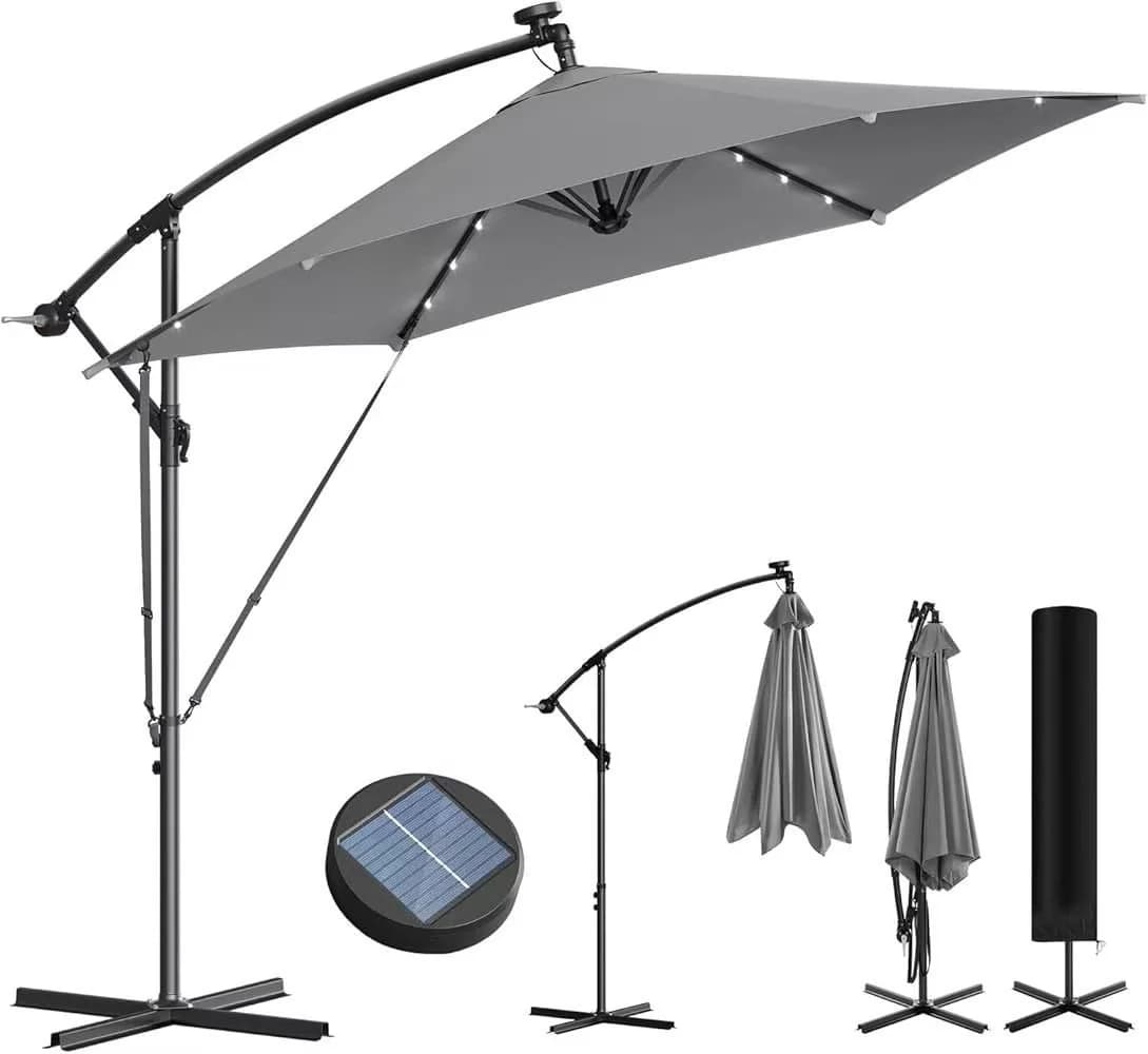 WOLTU Sonnenschirm 3x3m mit Solar-LED-Beleuchtung, drehbar, Beige/Grau - Bild 2