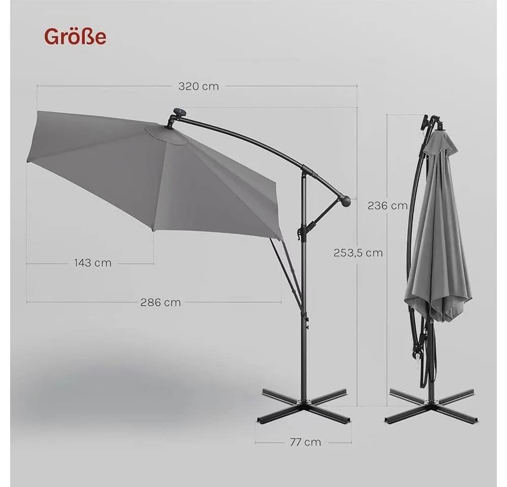 WOLTU Sonnenschirm 3x3m mit Solar-LED-Beleuchtung, drehbar, Beige/Grau - Bild 3