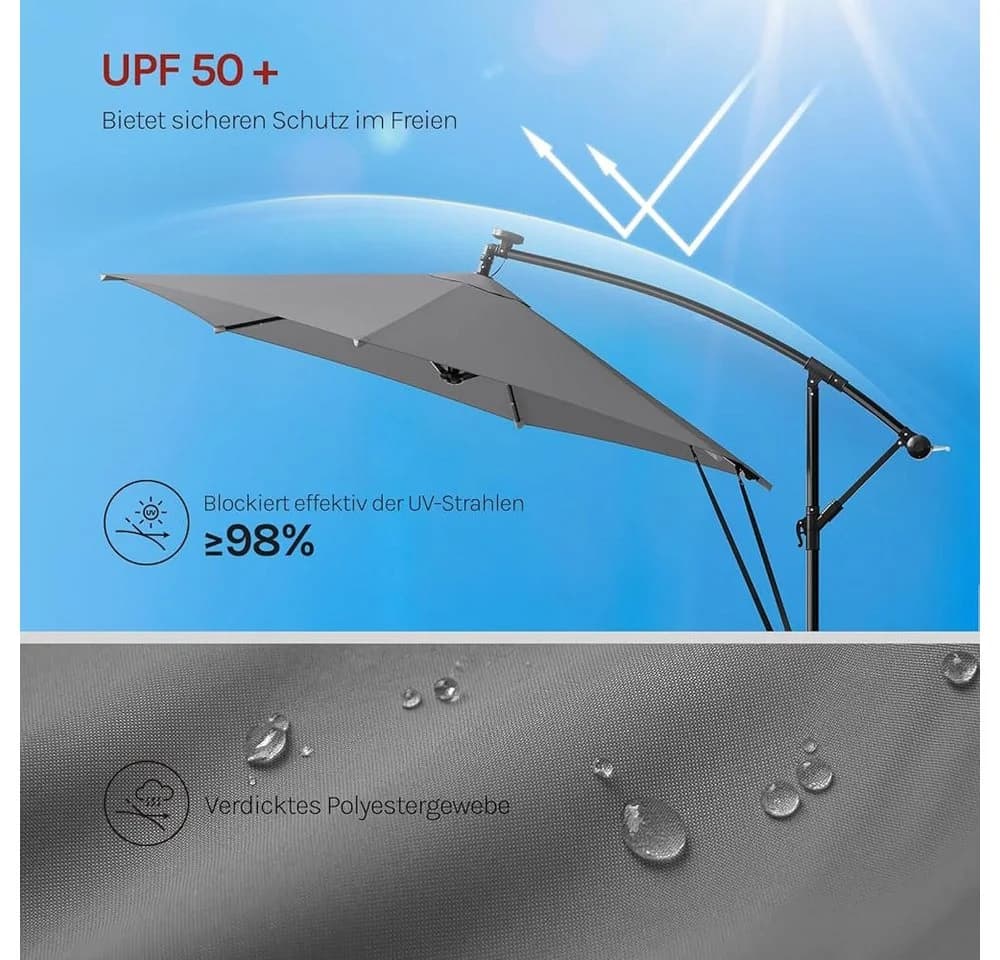 WOLTU Sonnenschirm 3x3m mit Solar-LED-Beleuchtung, drehbar, Beige/Grau - Bild 5