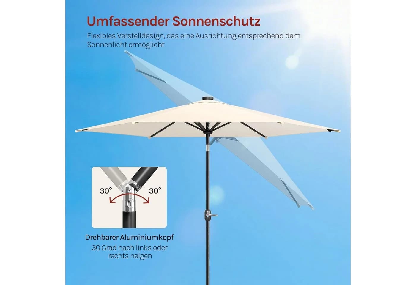 WOLTU Sonnenschirm 300 cm mit Solar-LED-Beleuchtung und Kurbel - Bild 3