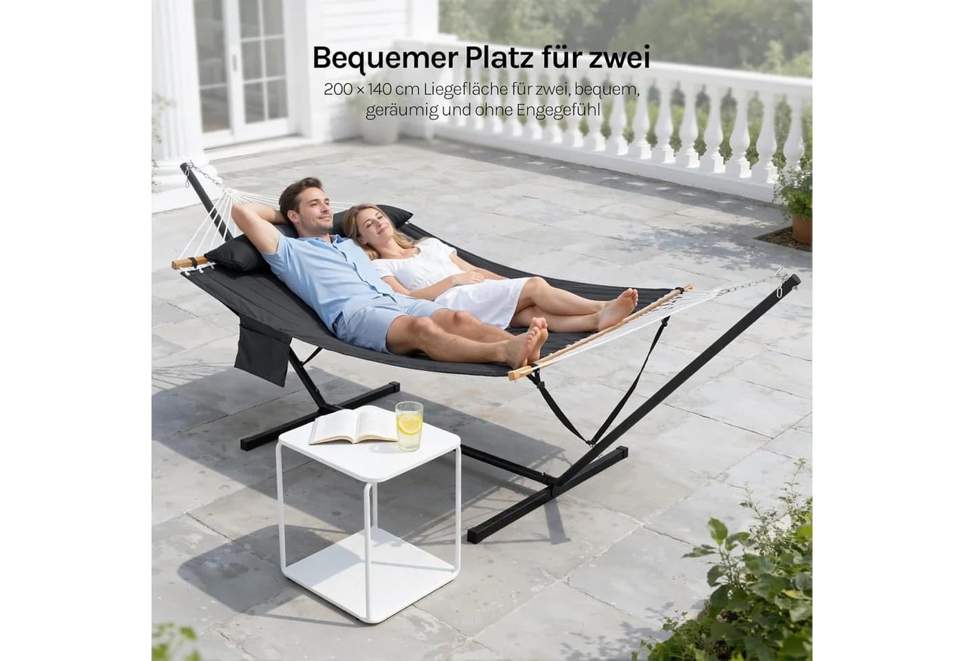 Woltu Hängematte mit Gestell 250kg belastbar Anthrazit - Bild 4