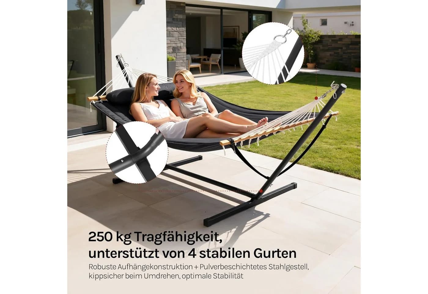 Woltu Hängematte mit Gestell 250kg belastbar Anthrazit - Bild 5