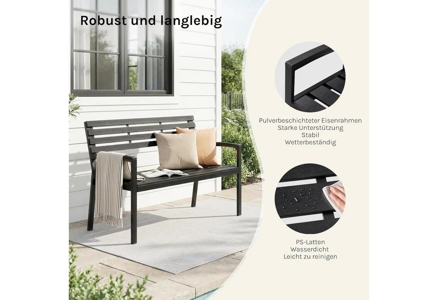Woltu Gartenbank wetterfest 2-3 Sitzer PS-Latten Metall - Bild 4