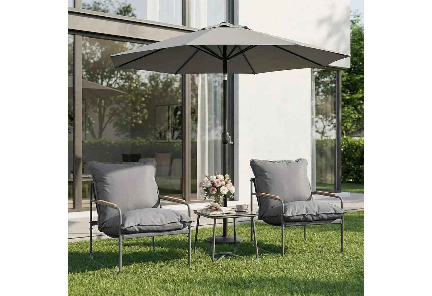 Woltu Gartenlounge-Set 3-tlg. Grau mit abnehmbaren Kissen - Bild 4