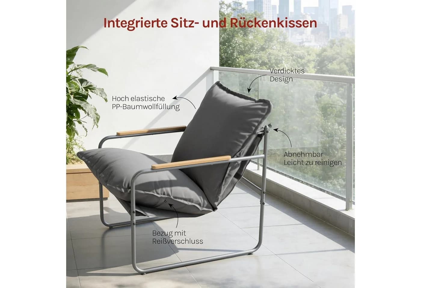 Woltu Gartenlounge-Set 3-tlg. Grau mit abnehmbaren Kissen - Bild 5