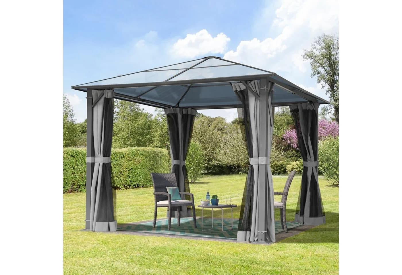 TOOLPORT Pavillon Gartenpavillon Moonlight Deluxe Grau mit 4 Seitenteilen und Moskitonetzen