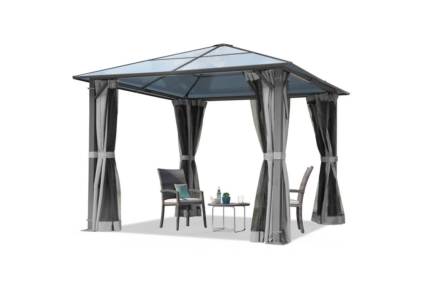 TOOLPORT Pavillon Gartenpavillon Moonlight Deluxe Grau mit 4 Seitenteilen und Moskitonetzen - Bild 2
