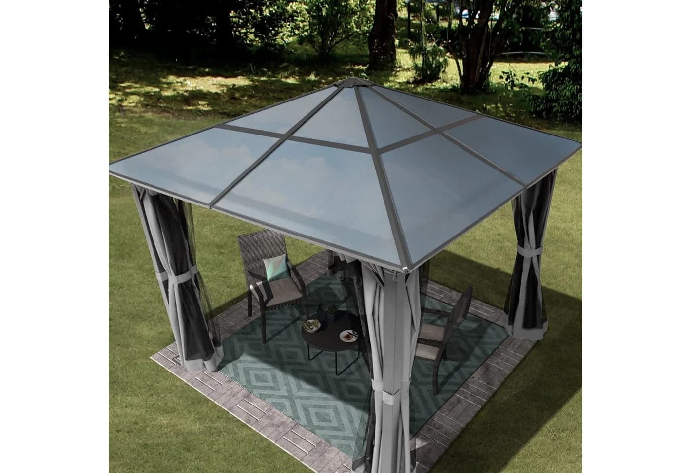 TOOLPORT Pavillon Gartenpavillon Moonlight Deluxe Grau mit 4 Seitenteilen und Moskitonetzen - Bild 4