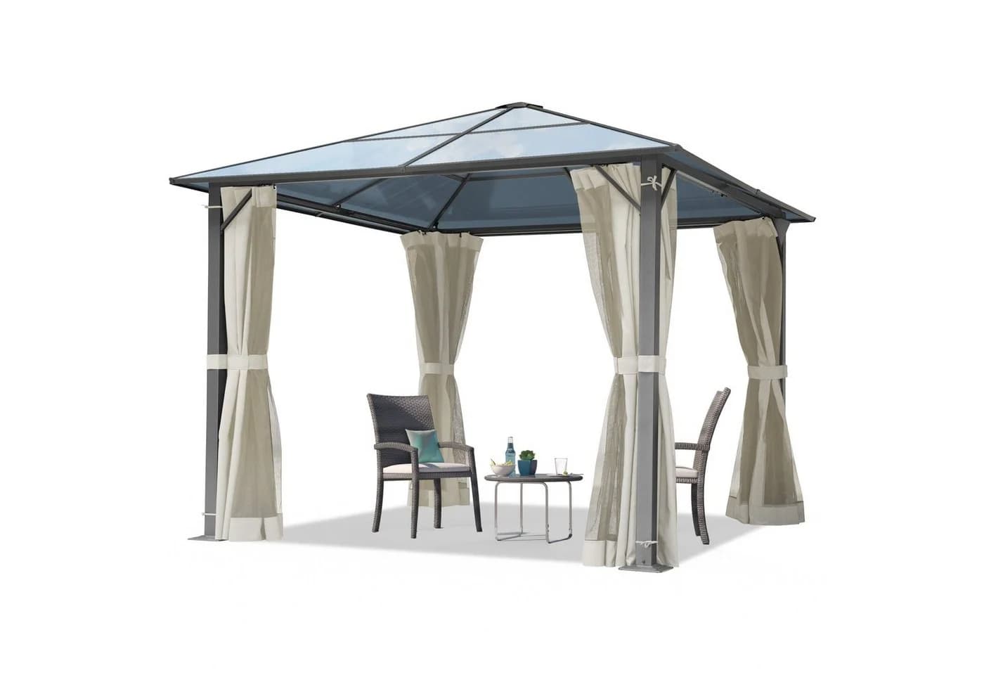 TOOLPORT Hardtop Gartenpavillon Moonlight Deluxe 3x3 m Creme mit Seitenteilen - Bild 2