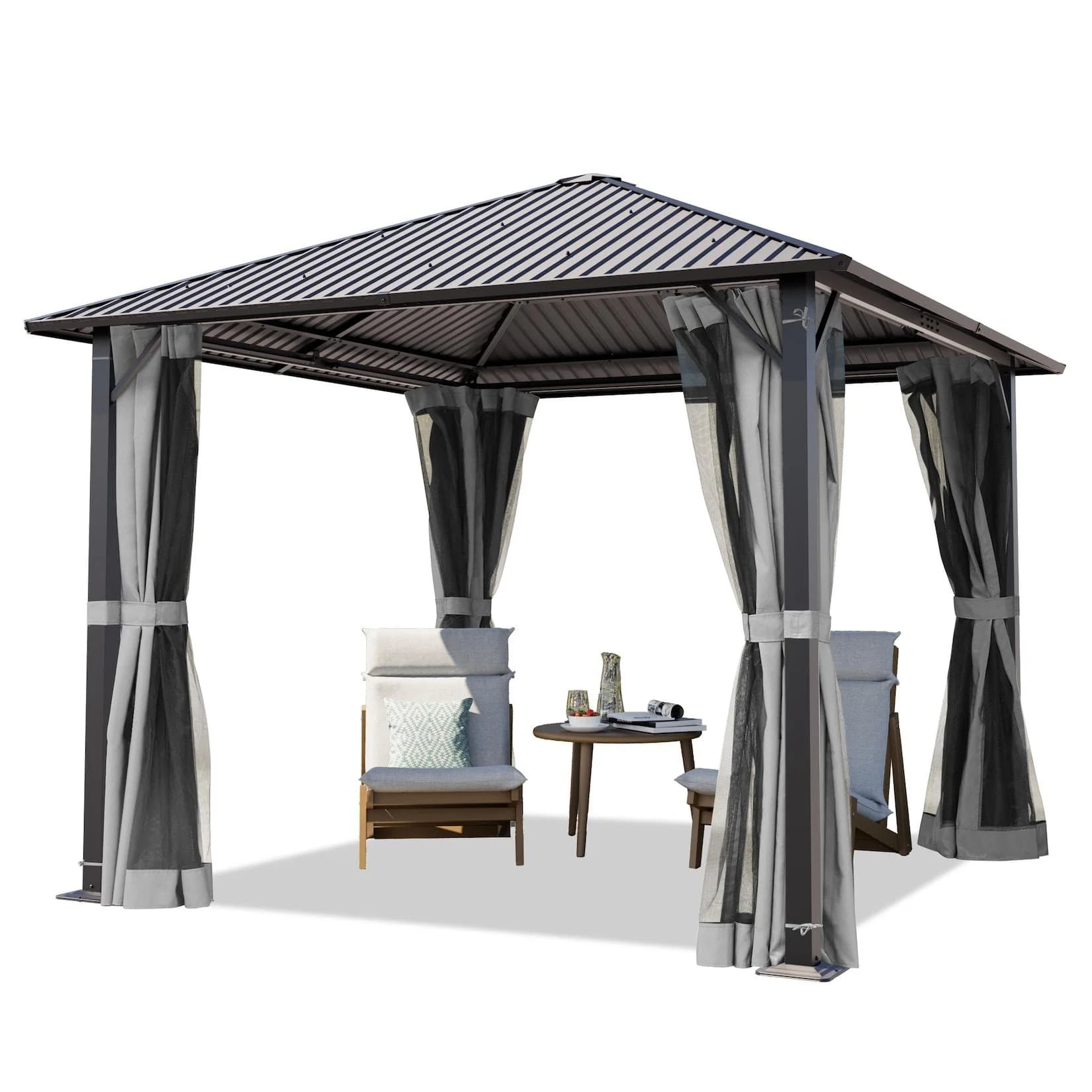 TOOLPORT Pavillon Gartenpavillon 3x3 m Moonlight Superior grau mit 4 Seitenteilen und 4 Moskitonetzen