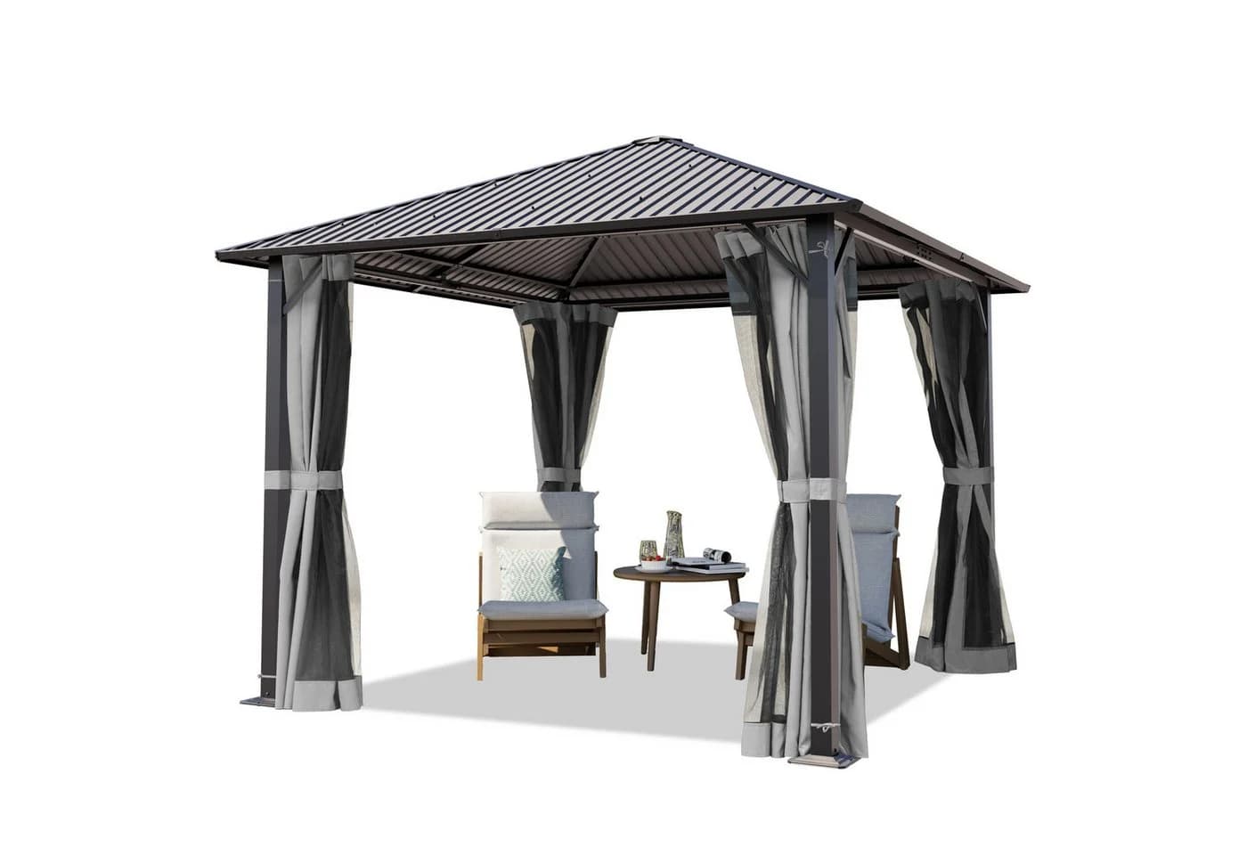 TOOLPORT Pavillon Gartenpavillon 3x3 m Moonlight Superior grau mit 4 Seitenteilen und 4 Moskitonetzen - Bild 3
