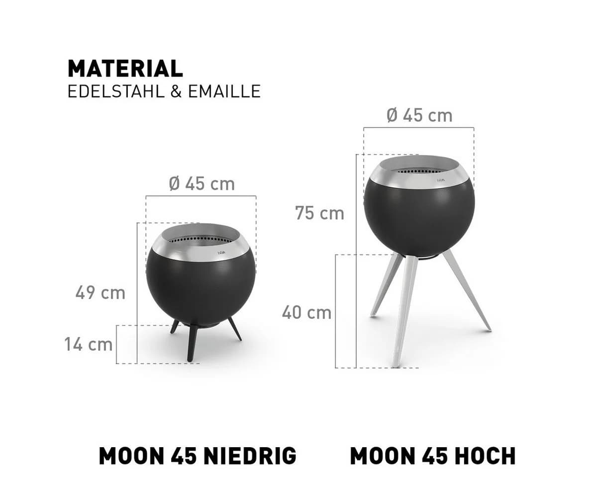 höfats Feuerschale MOON 45 Rauchfrei Holzvergaser Schwarz