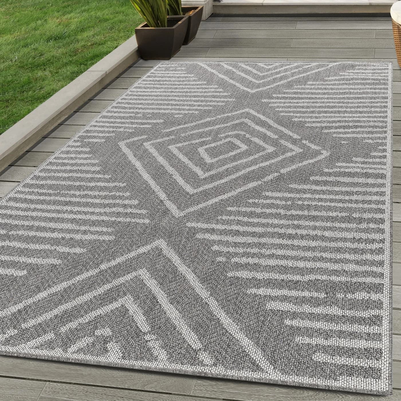 Carpettex Outdoorteppich Gestreift Grau Wetterfest Läufer - Bild 2
