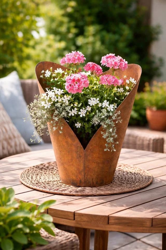 finehomegarden Blumentopf Herzförmig Rostfarben Metall