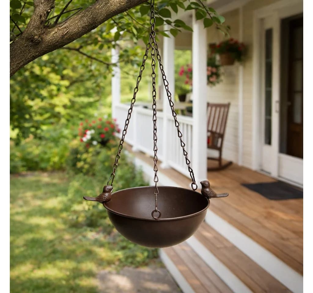 finehomegarden Vogeltränke „Piepmatz“ Hängend Metall Dunkelbraun