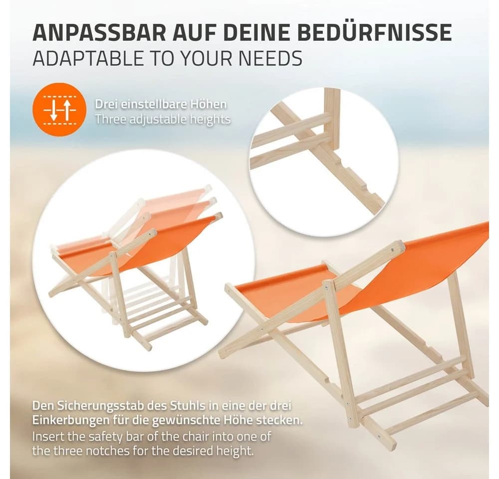 ECD Germany Gartenliege Holz Orange Klappbar 2er Set - Bild 4