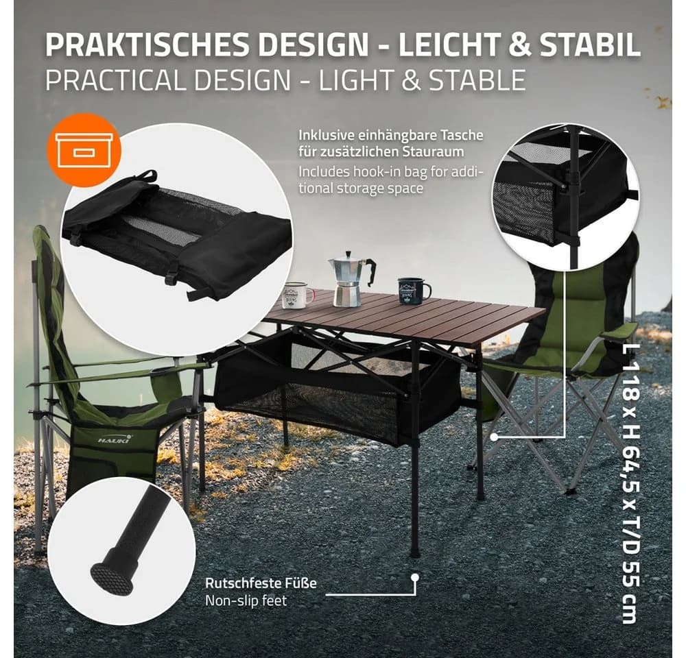 Hauki Campingmöbel-Set 3-tlg. mit Aluminiumtisch & 2 Klappstühlen