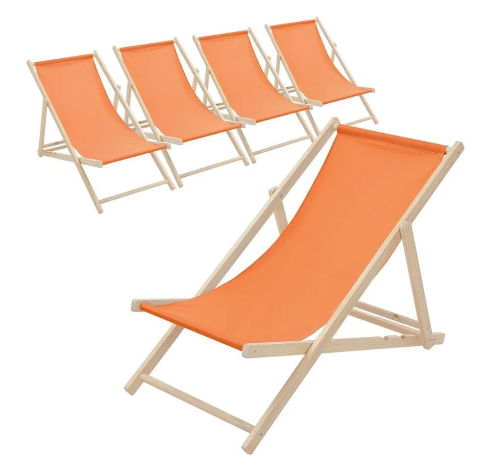 ECD Germany 5er Set Gartenliege Holz Klappbar Strandliege Orange - Bild 2