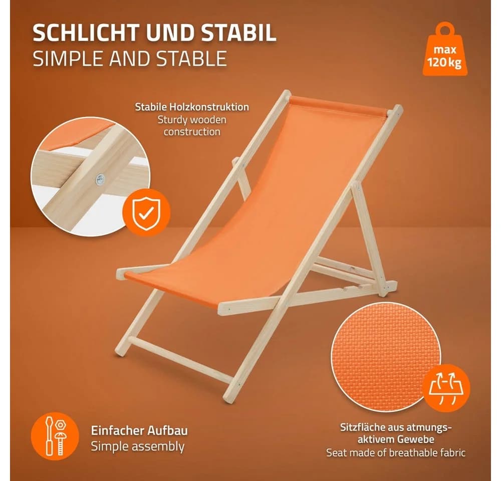 ECD Germany 5er Set Gartenliege Holz Klappbar Strandliege Orange - Bild 3
