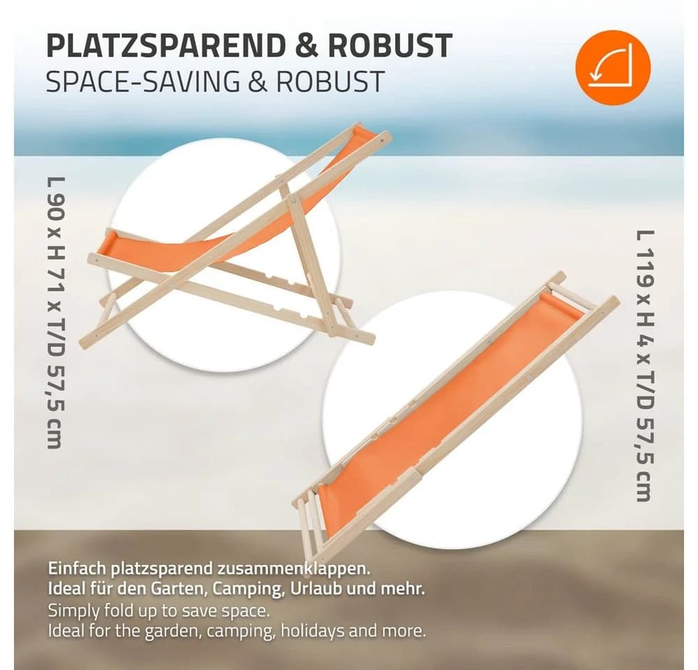 ECD Germany 5er Set Gartenliege Holz Klappbar Strandliege Orange - Bild 5