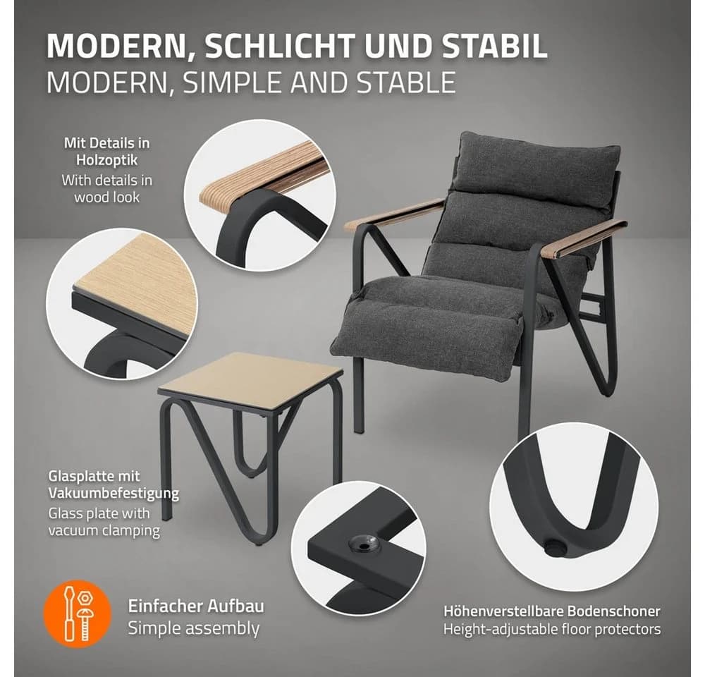 ML-DESIGN Gartenlounge-Set 3-tlg. Anthrazit/Grau mit Keramikglas-Tisch - Bild 3