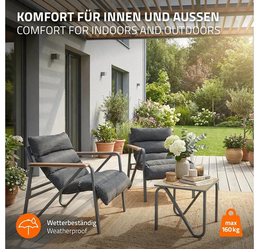 ML-DESIGN Gartenlounge-Set 3-tlg. Anthrazit/Grau mit Keramikglas-Tisch - Bild 4