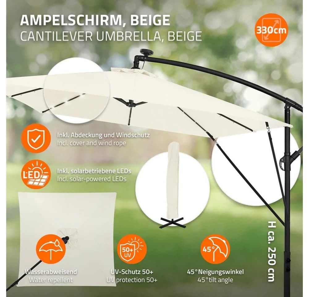 ML-DESIGN Ampelschirm Beige mit LED & Solar