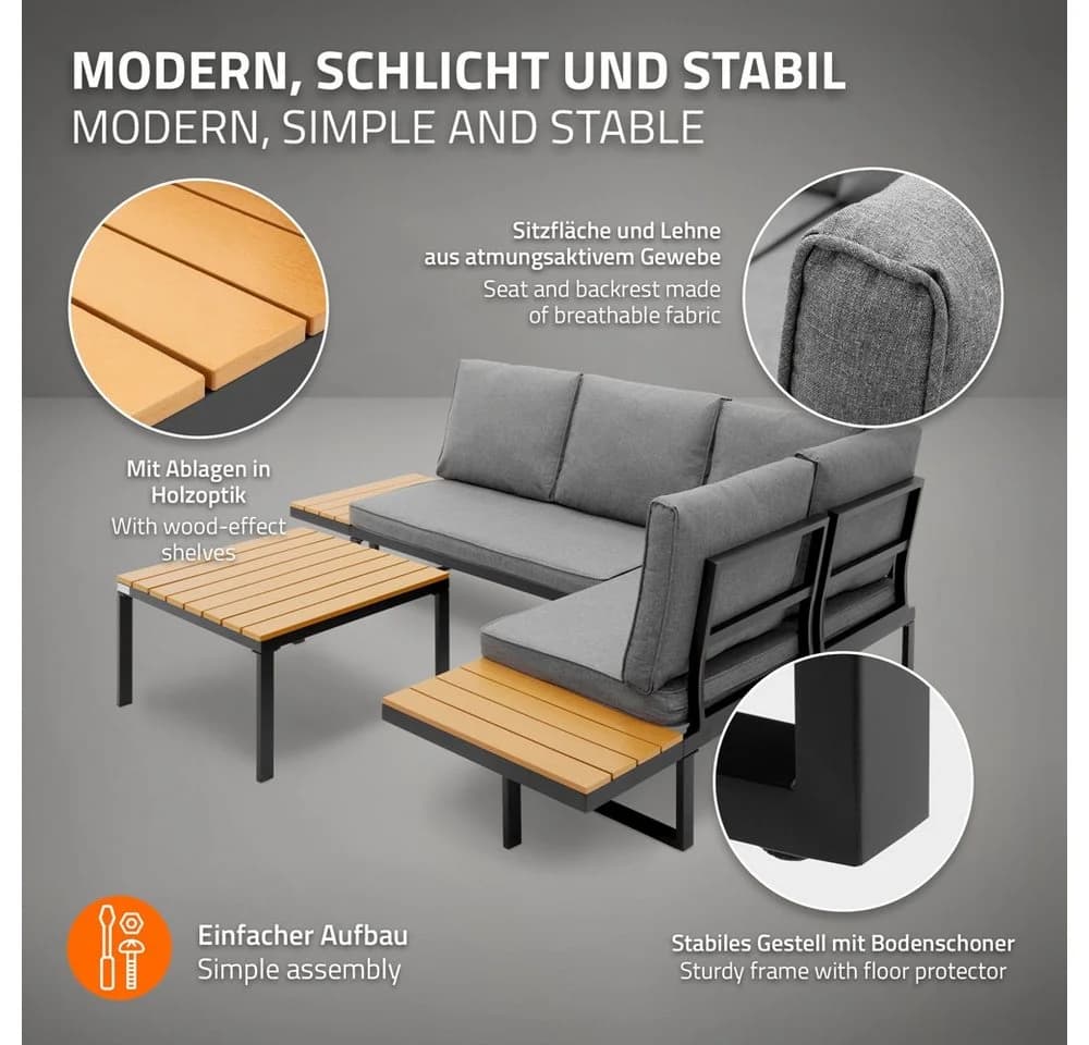 ML-DESIGN Gartenlounge-Set 3 tlg - Ecksofa mit Kissen - Bild 3