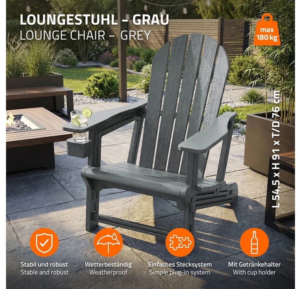 ML-DESIGN Gartenstuhl Adirondack Grau Kunststoff-Holzoptik