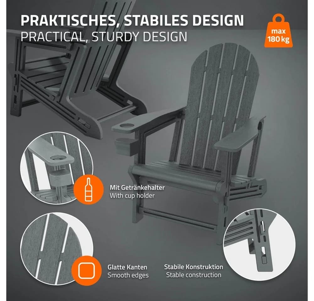 ML-DESIGN Gartenstuhl Adirondack Grau Kunststoff-Holzoptik - Bild 3