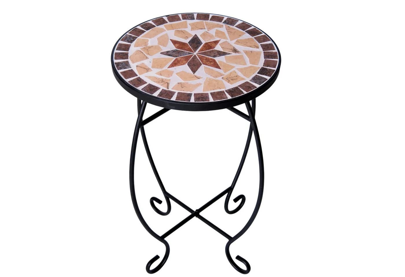 Kamelio Gartentisch Beistelltisch Mosaik Metall Rund Braun Beige Schwarz - Bild 2