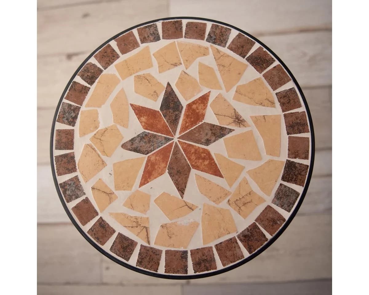 Kamelio Gartentisch Beistelltisch Mosaik Metall Rund Braun Beige Schwarz - Bild 3