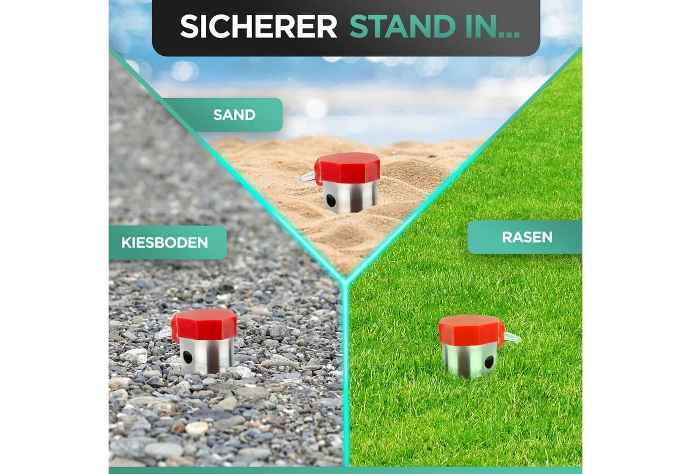 Kamelio Bodenhülse Metall Sonnenschirmständer Adapter Set Silber - Bild 3